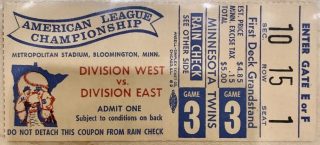 1969 ALCS Game 3 ticket stub Twins vs Orioles