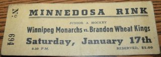 WHL Brandon Wheat Kings ticket stub vs Winnipeg Monarchs