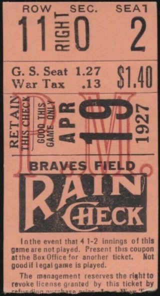 1927 Boston Braves Double Header ticket stub