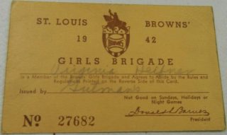 1942 St Louis Browns Girl's Brigade Season Pass