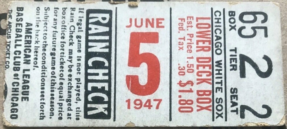 1947 Chicago White Sox ticket stub vs Phillies