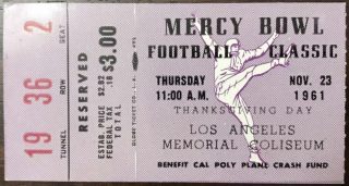 1961 Mercy Bowl ticket stub Fresno State vs Bowling Green