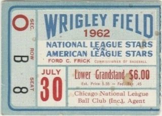 1962 MLB All Star game ticket stub Wrigley Field