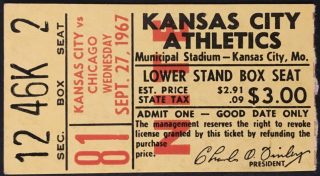 1967 Kansas City A's Final Home Game ticket stub
