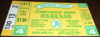 1973 ALCS Game 4 ticket stub A's Orioles
