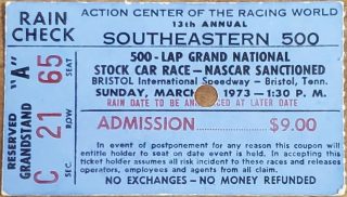 1973 Southeastern 500 Ticket Stub