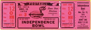 1976 Independence Bowl unused ticket Tulsa McNeese State