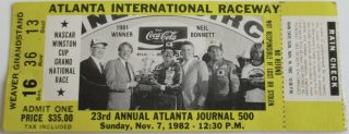 1982 Atlanta Journal 500 Ticket Stub Bobby Allison