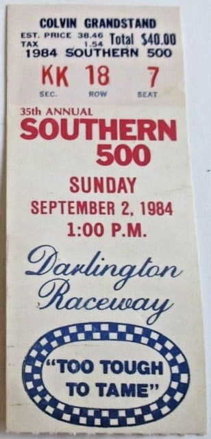 1984 Southern 500 Ticket Stub Harry Gant