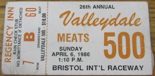 1986 Valleydale 500 Meats ticket stub