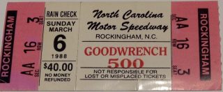 1988 Goodwrench 500 ticket stub Neil Bonnett
