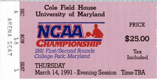 1991 NCAA Tournament ticket stub Richmond vs Syracuse