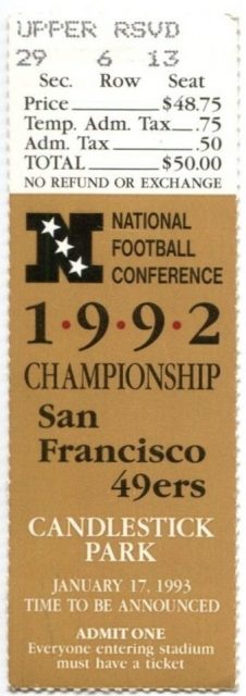 1993 NFC Championship Game ticket stub 49ers Cowboys