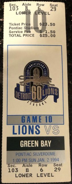 1994 Detroit Lions ticket stub vs Packers
