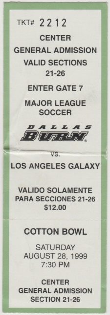 1999 MLS Dallas Burn ticket stub LA Galaxy