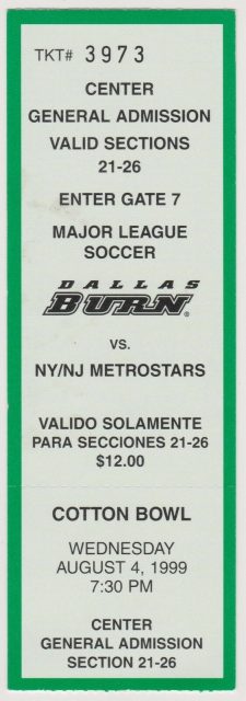 1999 MLS Dallas Burn ticket stub NY Metrostars