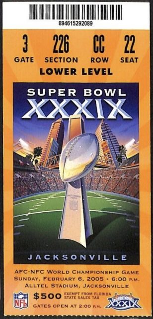 2005 Super Bowl ticket stub Patriots Eagles